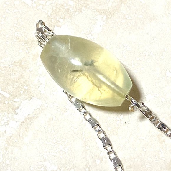 2/$20, Light Green Prehnite Necklace, Genuine Barrel Gemstone Bar Pendant - Picture 7 of 10